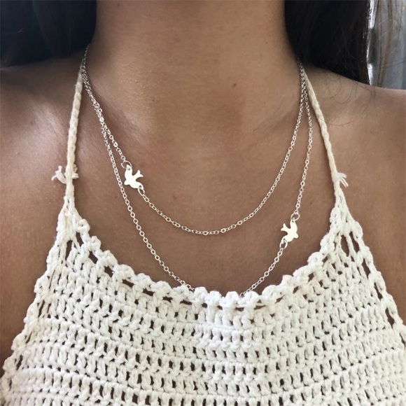NEW!๐๐2 BIRD! 2 LAYER! SILVERY NECKLACE!๐๐LOVE - Picture 3 of 8
